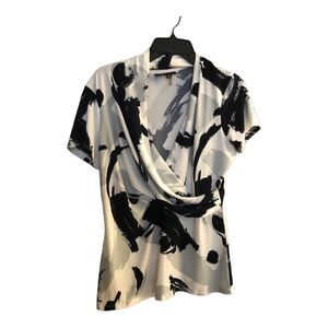 DKNY Black and White Abstract Print Top